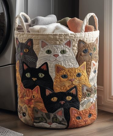 Furry Faces Quilted Laundry Hamper — Playful Animal Print Washable Laundry Basket, Foldable Organizer With Handles For Kids & Pets
