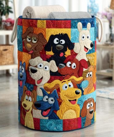 Furry Friends Quilted Laundry Hamper — Soft Fabric Collapsible Basket With Fun Animal Print For Bedroom & Playroom