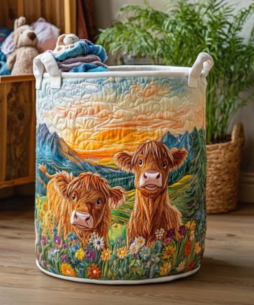 Fuzzy Horizon Quilted Laundry Hamper — Cozy Gradient Fabric Basket, Foldable Clothes Organizer With Reinforced Handles For Easy Carry