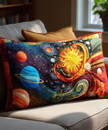 Galactic Peace Quilted Throw Pillow Cover — Modern Space-Inspired Decorative Pillowcase For Contemporary Living Room & Bedroom Decor