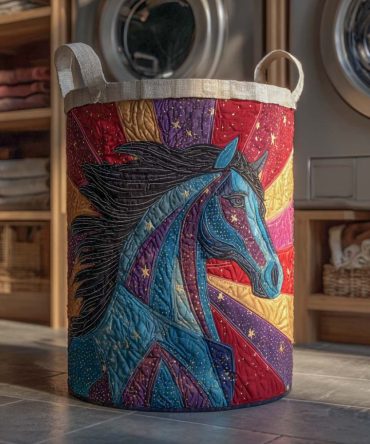 Galaxy Runner Quilted Laundry Hamper – Modern Space-Print Quilted Basket, Collapsible Fabric Hamper With Easy-Carry Handles