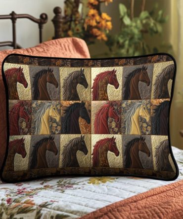 Galloping Grace Horse Quilted Pillow Cover - Premium Decorative Cotton Pillowcase For Farmhouse & Western Bedroom Decor