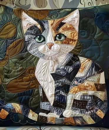 Vibrant Garden Cat Quilted Pillow Cover — Reversible Floral Feline Throw Pillowcase, Soft Cotton Blend Accent For Sofa & Bed