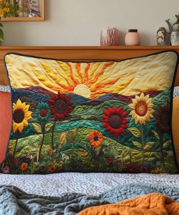 Garden Sunbeam Quilted Pillow Cover, Sunny Botanical Pattern, Soft Cotton-Blend Accent Sham For Porch, Bedroom, Sofa, Machine Washable