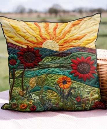 Garden Sunbeam Quilted Pillow Cover — Floral Farmhouse Decorative Throw Pillowcase For Cottage & Living Room, Soft Quilted Accent
