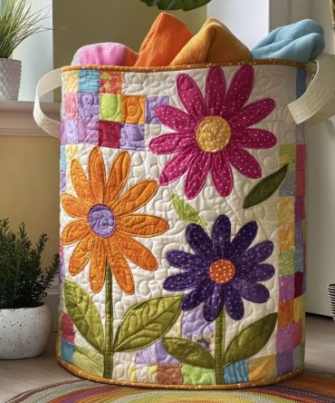Garden Bloom Quilted Laundry Hamper — Floral Fold-Up Laundry Basket With Padded Sides & Handles For Stylish Bedroom Or Bathroom Storage