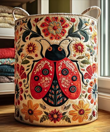Garden Charm Quilted Laundry Hamper - Decorative Soft Quilted Fabric Basket With Floral Accents, Large Foldable Organizer For Home & Bedroom