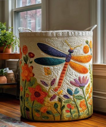 Garden Dragonfly Quilted Laundry Hamper – Botanical Dragonfly Print Fabric Basket, Collapsible Hamper With Handles & Washable Liner For Home