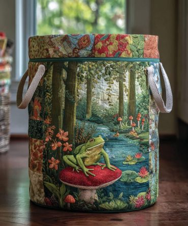 Garden Frog Quilted Laundry Hamper — Botanical Frog Print Collapsible Fabric Storage Basket, Charming Organizer For Homes & Kids' Rooms