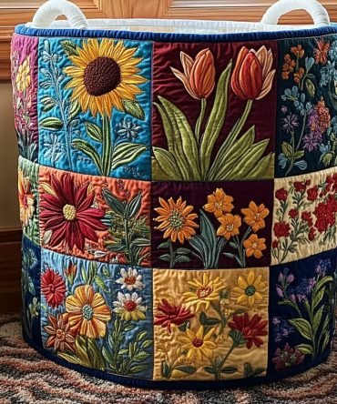 Garden Glow Quilted Laundry Hamper — Floral Garden Fabric Laundry Basket For Elegant Bedroom & Bathroom Storage, Foldable & Sturdy
