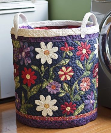 Garden Glow Quilted Laundry Hamper - Botanical Floral Print, Foldable Washable Clothes Basket With Durable Construction For Home
