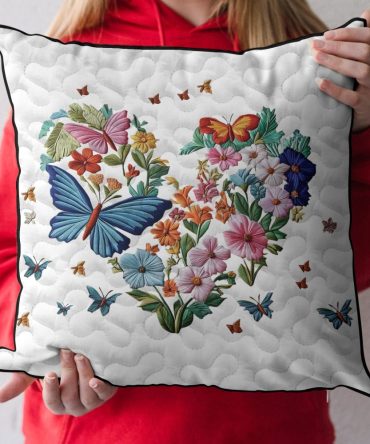Garden Harmony Quilted Pillow Cover — Botanical Cotton Sham With Delicate Blooms, Charming Decorative Accent For Patio, Bed & Sofa, Washable