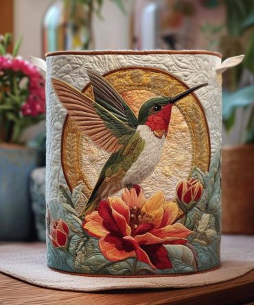 Garden Hummingbird Quilted Laundry Hamper - Collapsible Decorative Fabric Basket, Durable Lined Hamper For Bedroom & Laundry Room