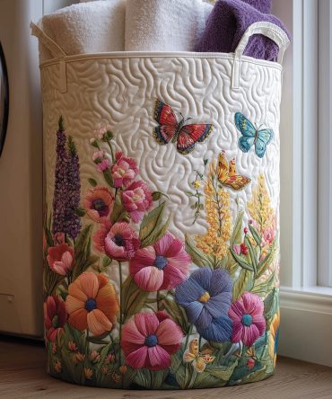 Garden Floral Quilted Laundry Hamper — Botanical Foldable Basket With Durable Handles, Versatile Decorative Laundry Organizer For Home — Machine-Washable Cover, Collapsible & Gift-Ready