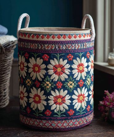 Garden Path Quilted Collapsible Laundry Hamper - Spacious Decorative Fabric Storage Basket With Handles For Bedroom & Laundry