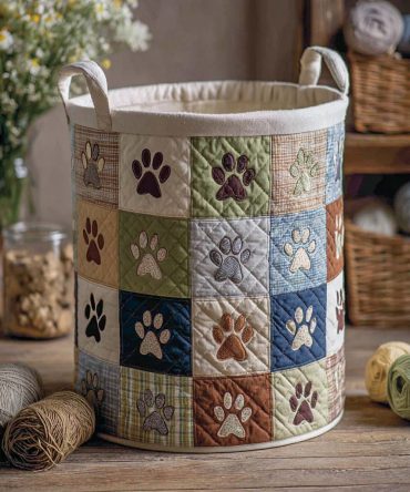 Garden Paw Block Quilted Laundry Hamper — Large Floral-Inspired Foldable Storage Basket With Handles, Durable Fabric Organizer For Home