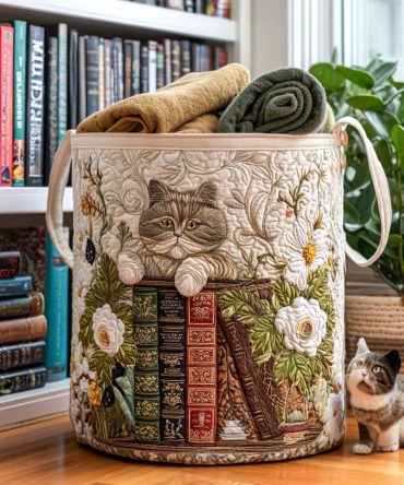 Garden Paws Quilted Laundry Hamper – Floral & Paw Print Collapsible Fabric Basket With Handles For Pet Lovers, Kids & Closet Organization