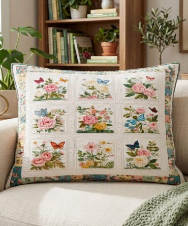 Garden Petal Symphony Quilted Pillowcase – Elegant Floral Decorative Cover, Soft Cotton With Textured Stitching, Washable