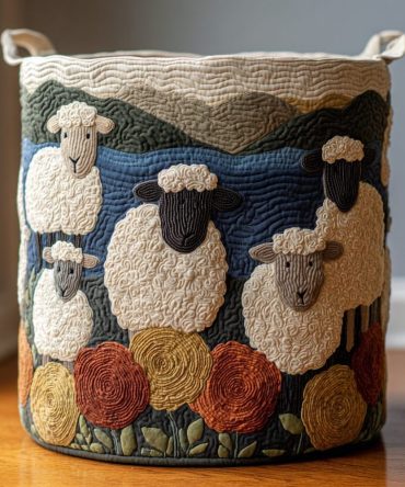 Garden Sheep Quilted Laundry Hamper — Charming Collapsible Fabric Storage Basket For Kids' Rooms, Nursery & Home Decor