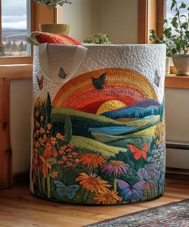 Garden Sunrise Quilted Laundry Hamper — Charming Fabric Storage Basket For Nursery, Bedroom & Playroom With Fold‑Away Design