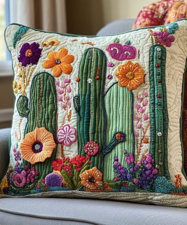 Garden Threads Quilted Throw Pillow Cover — Textured Floral Accent Pillowcase For Cottage, Farmhouse & Romantic Interiors