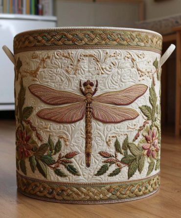 Garden Visitor Quilted Storage Hamper — Floral & Bird Motif, Foldable Fabric Basket For Stylish Home Organization