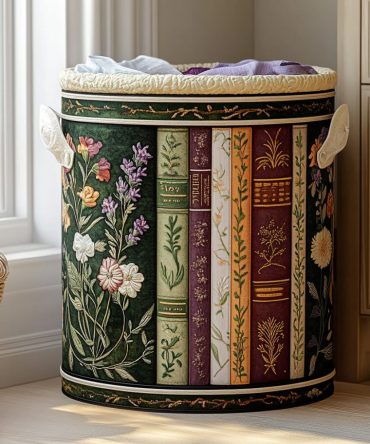 Garden Volume Quilted Laundry Hamper — Large Botanical Fabric Storage Basket, Collapsible Laundry Organizer For Home