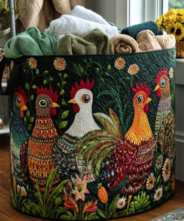 Garden Wake-Up Quilted Laundry Hamper — Cheerful Botanical Fabric Basket, Roomy Foldable Laundry Organizer With Handles