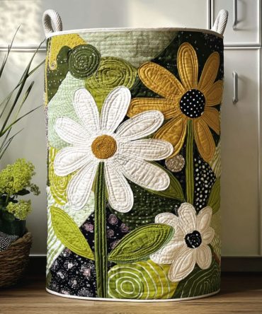 Garden Whirl Quilted Laundry Hamper — Botanical Quilted Fabric Storage With Handles, Spacious Foldable Design For Closet, Bedroom & Nursery Organization