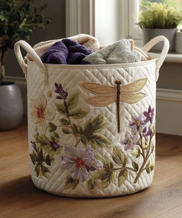 Garden Whisper Quilted Fabric Laundry Hamper — Large Foldable Clothes Basket With Handles, Soft Floral Design For Elegant Home Storage
