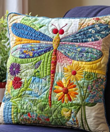 Garden'S Grace Quilted Decorative Pillow Cover – Elegant Dragonfly & Floral Throw Case For Classic, Cottage & Modern Interiors