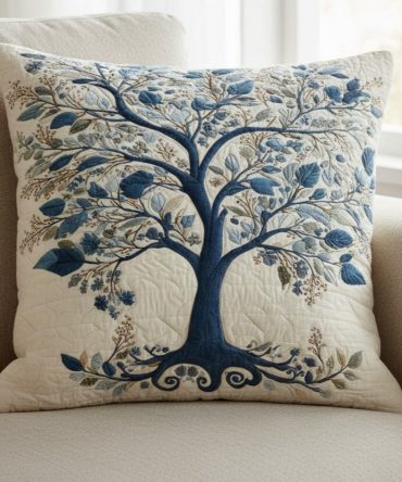 Blue Serenity Quilted Decorative Pillow Cover: Cotton-Blend Throw Pillowcase For Bed & Sofa, Reversible, Machine Washable, Gift