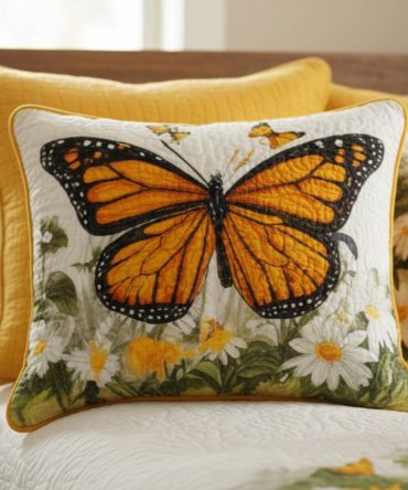 Monarch Meadow Quilted Pillowcase — Butterfly-Inspired Floral Print, Cozy Cotton Feel, Decorative Shams For Farmhouse & Modern Beds