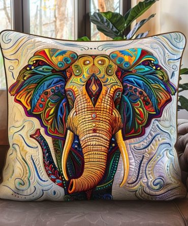 Gentle Giant Elephant Quilted Pillow Cover — Elegant Safari Animal Throw Pillowcase, Soft Quilted Decorative Cushion For Nursery & Living Room