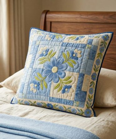 Gentle Blooms Quilted Pillow Cover — Soft Spring Floral Decorative Throw For Bedroom, Living Room, Nursery, Machine-Washable Comfort