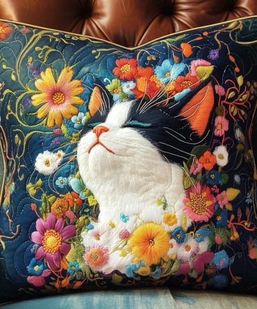 Gentle Cat Serenity Quilted Cushion Cover — Calm Feline Throw Pillow For Tranquil Bedrooms, Nurseries & Relaxing Living Spaces