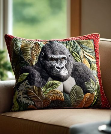 Gentle Gorilla Quilted Throw Pillow Cover — Playful Animal Decorative Cushion Case For Kids’ Rooms, Playrooms & Quirky Home Accents