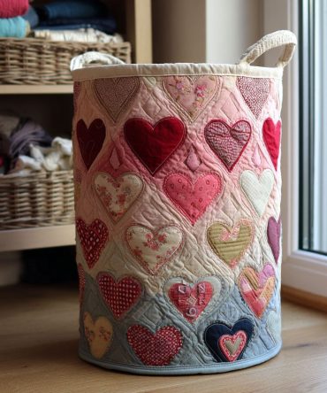 Gentle Patch Quilted Cotton Laundry Hamper — Large Soft Fabric Laundry Basket With Handles, Collapsible Bedroom & Bathroom Organizer