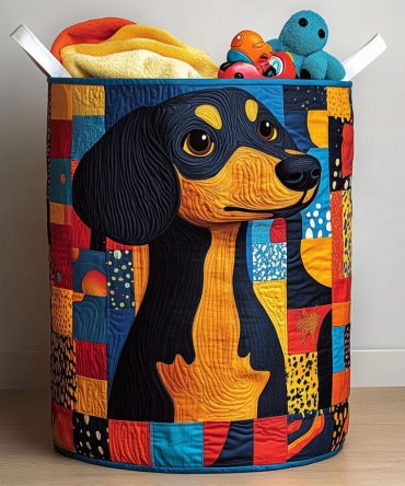 Gentle Paws Quilted Laundry Basket — Soft-Feel Cotton Hamper With Puppy Motif, Collapsible & Durable With Comfortable Carry Handles For Home Use