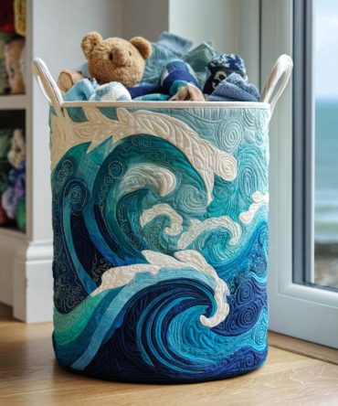 Gentle Sea Quilted Laundry Hamper — Breathable Foldable Laundry Basket With Reinforced Handles, Coastal-Inspired Bedroom & Bathroom Organizer — Machine-Washable Cover, Collapsible & Gift-Ready