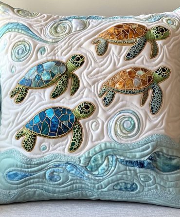 Quilted Coastal Pillow Case With Gentle Sea Parade Motif — Premium Cotton-Blend Decorative Cover, Hypoallergenic & Machine-Washable