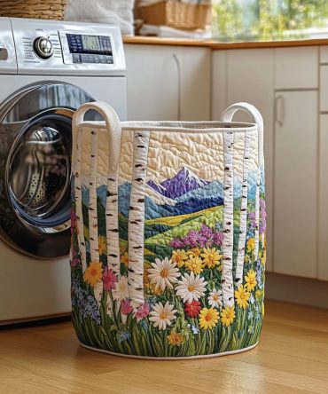 Gentle Spring Quilted Laundry Hamper – Soft Pastel Fabric Laundry Basket, Light-Quilted, Foldable & Easy-Care For Fresh Home Styling