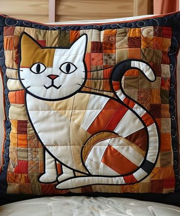 Geometric Kitty Quilted Pillow Cover - Modern Cat Silhouette Accent Cushion Case With Clean Lines, Perfect For Contemporary Home Decor