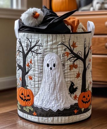 Ghost Parade Quilted Laundry Hamper — Spooky Chic Fabric Basket, Collapsible Storage With Handles For Halloween & Year-Round Decor