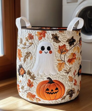 Ghost Path Quilted Halloween Storage Hamper — Haunted Pathway Foldable Basket For Seasonal Decor, Laundry & Toys; Durable & Compact