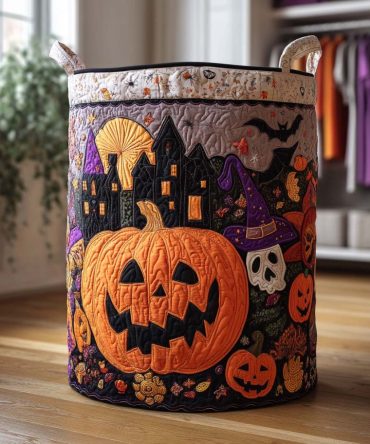 Ghostly Charm Quilted Laundry Hamper - Spooky Ghost Print Fabric Basket, Foldable Halloween Laundry Storage & Year-Round Fun Decor