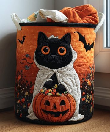 Ghostly Gaze Quilted Halloween Laundry Hamper — Spooky Foldable Storage Basket For Seasonal Decor, Toys & Linens; Durable & Lightweight