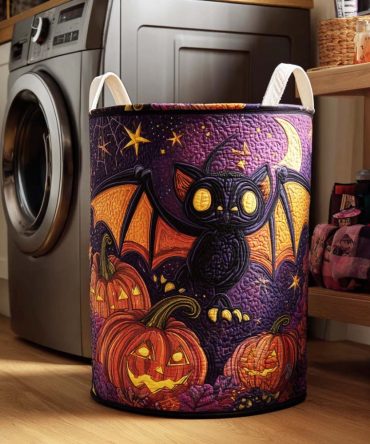 Ghostly Shadows Halloween Quilted Hamper – Eerie Ghost-Print Collapsible Laundry Basket, Large Capacity Decorative Storage For Seasonal Use