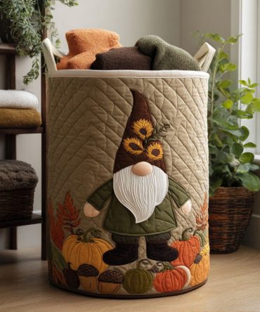 Ghoul Garden Gnome Quilted Laundry Basket — Spooky Seasonal Foldable Fabric Hamper For Halloween Decor, Laundry & Fun Home Storage