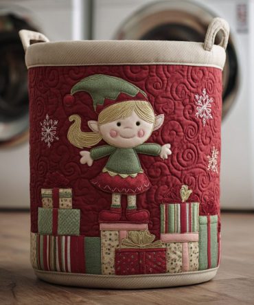 Gift-Giving Elf Quilted Laundry Basket – Premium Collapsible Holiday Hamper For Presents, Linens & Festive Home Storage